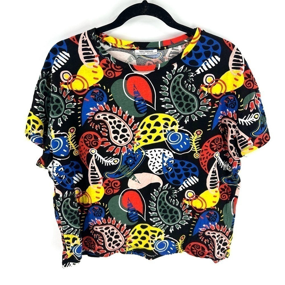 Zara Top Womens Medium Boxy Colorful Paisley Bold Print Art Festival Boho Indie